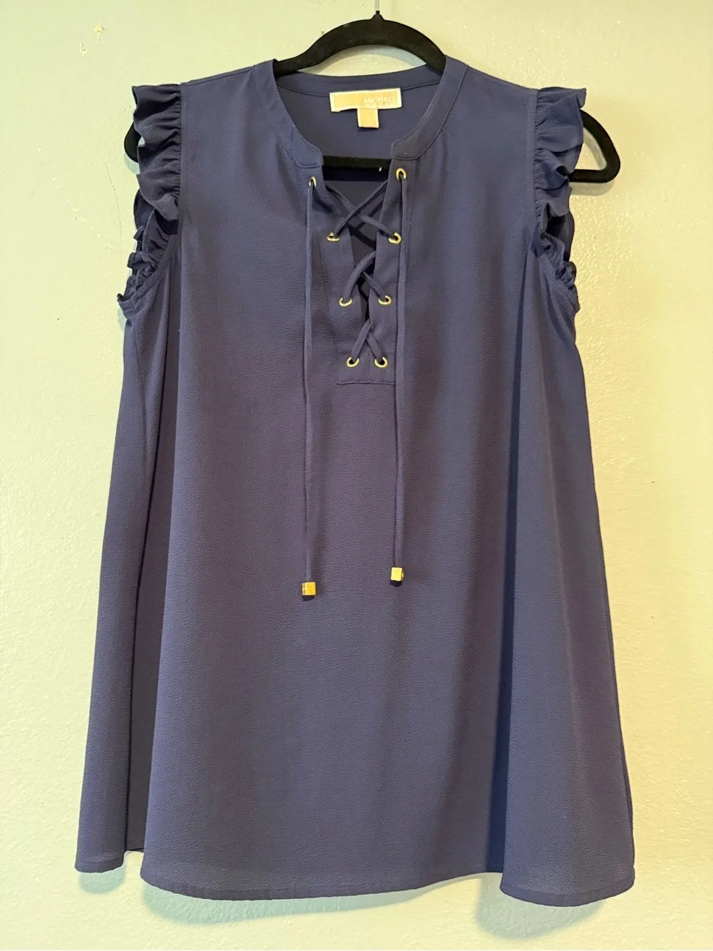 Michael Kors Navy Lace-Up Ruffle Sleeve Camisole Top